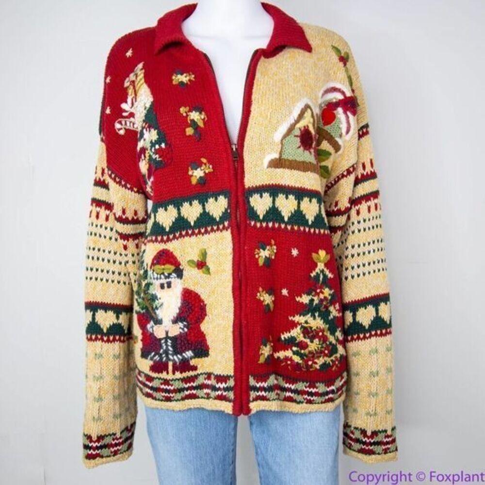 Vintage BonWorth Christmas ugly sweater,‎ 3D, Santa Clause, cardinal, M - Picture 2 of 16